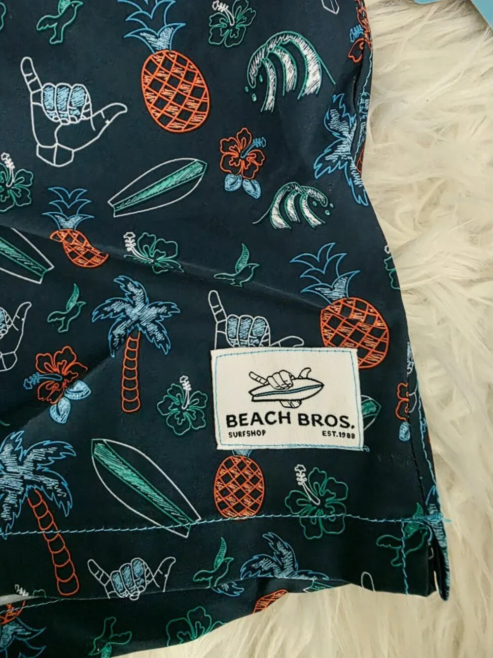 NWT Beach Bros Men's Swim Trunks Tropical Chalk Stone Blue w/Pockets